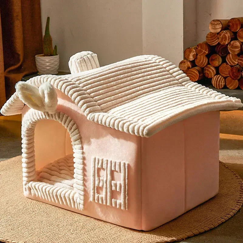 Foldable Dog House Kennel Bed - Curve Roof - Pink / S - Doggy Adorer