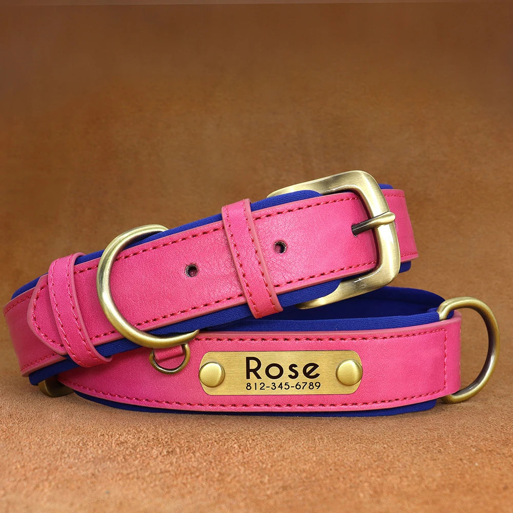 Personalized Leather Collar - Rose Red / L - Doggy Adorer